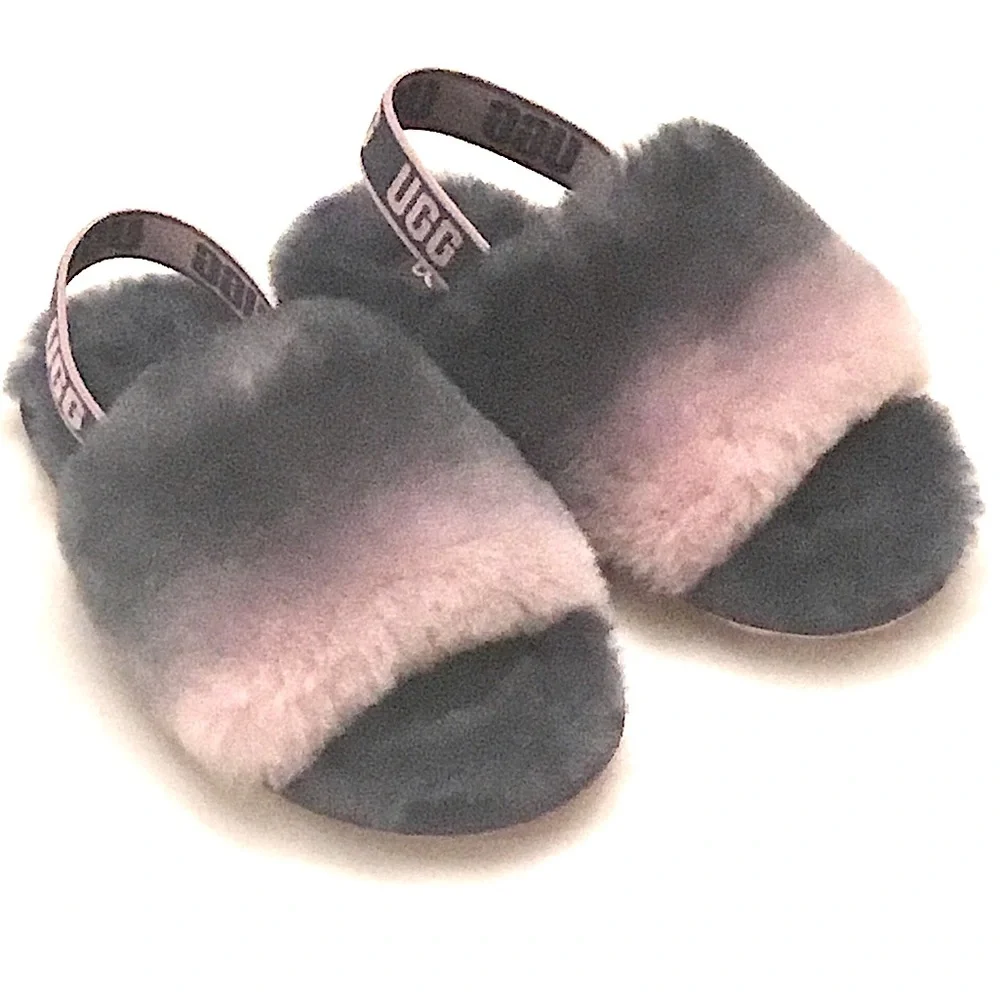 UGG Fluff Yeah Size 11 Slide Shoes Gradient Gray Pink Combo